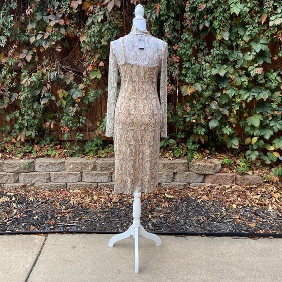 AFRM Helga Dress in Soft Snake Mesh Long Sleeve High Neck Midi Dress Size Medium - Picture 3 of 6